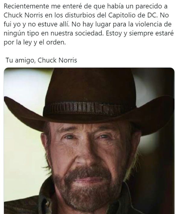 Chuck Norris desmiente participación en asalto al Capitolio