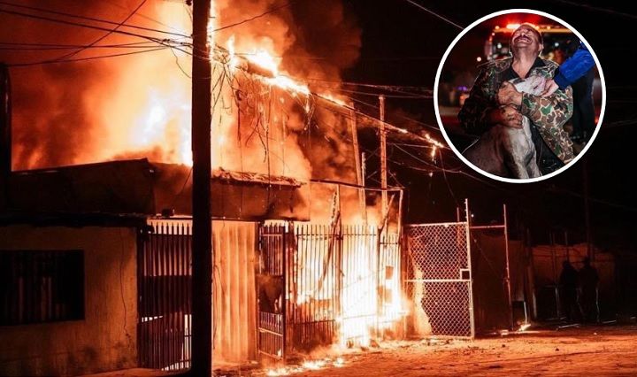 Rescata a su perro de un terrible incendio sin importarle perder su casa