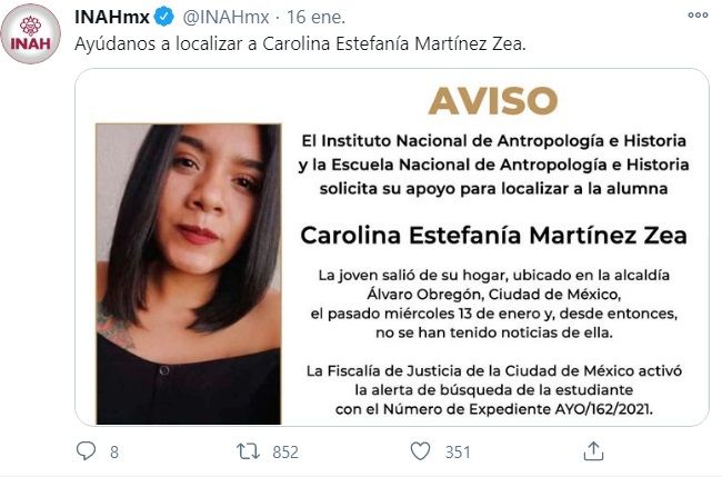 Carolina: la estudiante de la ENAH encontrada muerta en CDMX