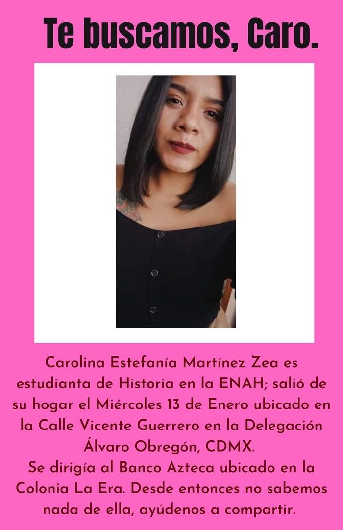 ¿De qué murió Carolina, estudiante de la ENAH desaparecida en CDMX?