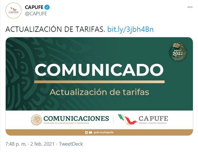 ¿Cuánto aumentaron las tarifas en casetas de Capufe 2021?