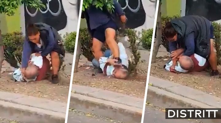 Graban a mujer golpeando y pateando a anciano en calle principal de CDMX (VIDEO)