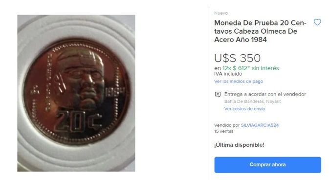 Moneda de 20 centavos se vende hasta en 7 mil pesos