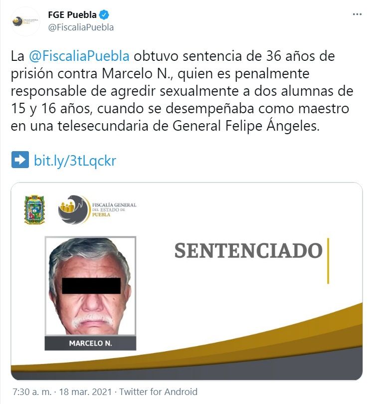 Sentencian al maestro a 36 años de prisión