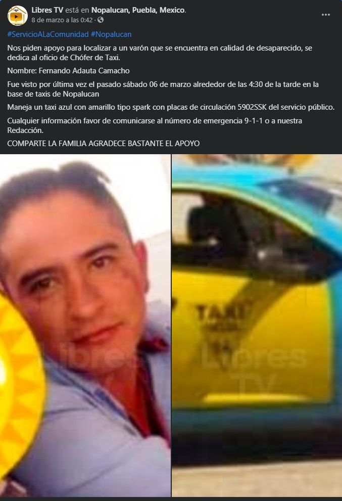 Hombre ejecutado en Acatzingo era taxista de Nopalucan