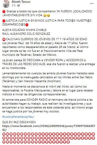 Exigen justicia para pareja calcinada en Edomex