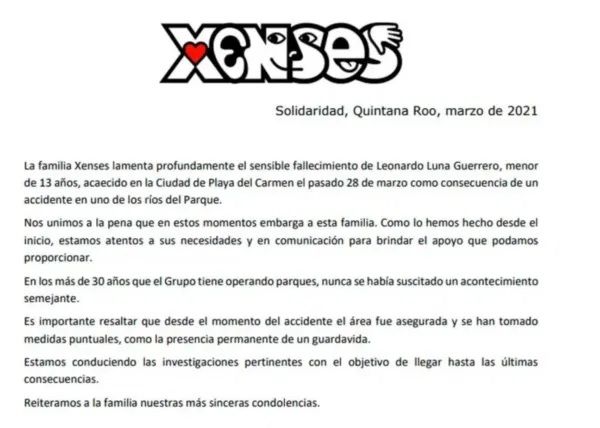 Xcaret envía mensaje tras muerte de Leonardo