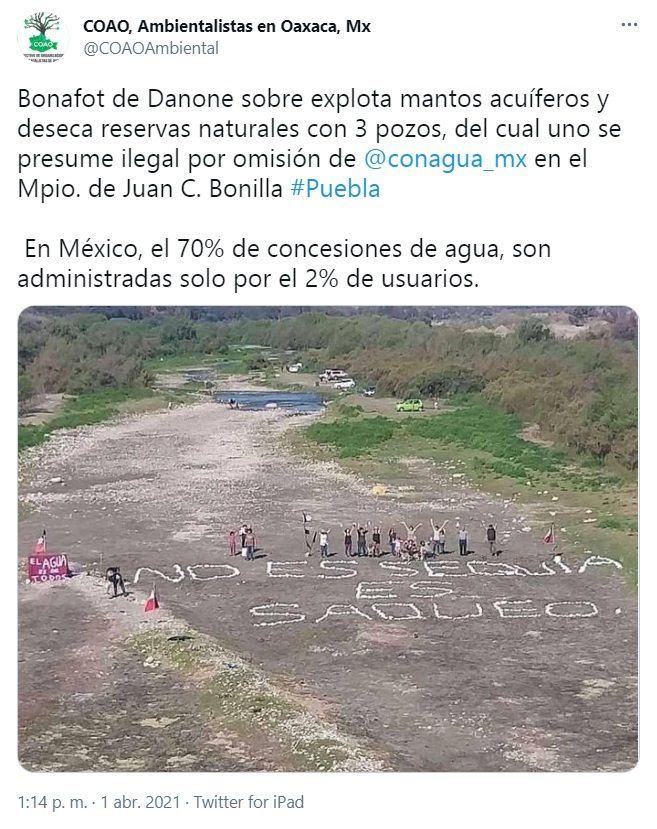Acusan a Danone por sequía y despojo en Puebla
