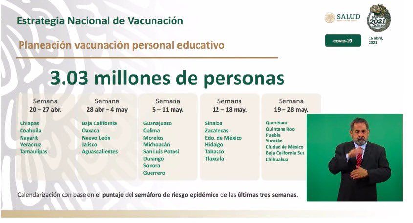 Calendario de vacunación para maestros