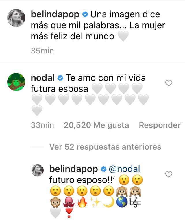 Belinda y Christian Nodal reaccionan a su compromiso