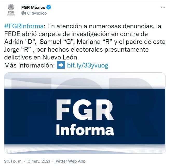 FGR investiga a Adrián de la Garza y Samuel García en NL