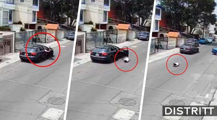 Captan a hombre lanzando a su novia desde auto en Edomex