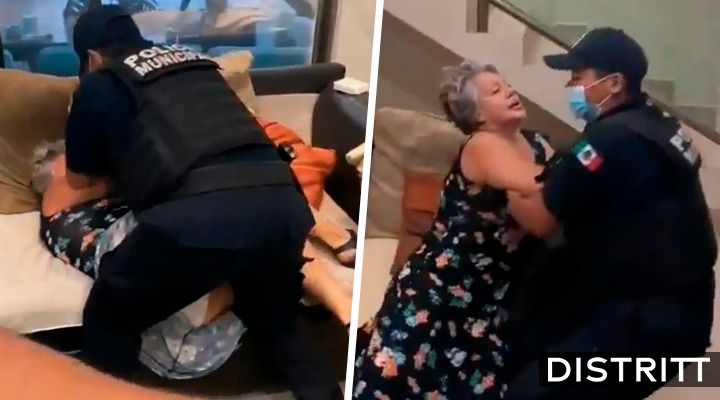 Policía municipal somete a abuelita que allanó propiedad en Cancún (VIDEO)