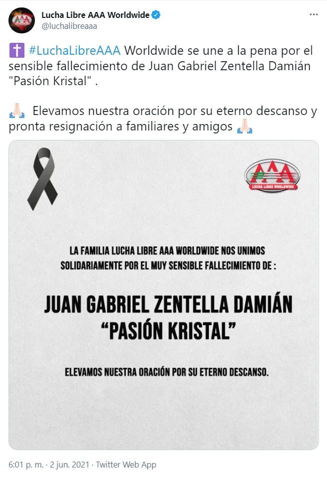 AAA confirma deceso de Pasión Kristal