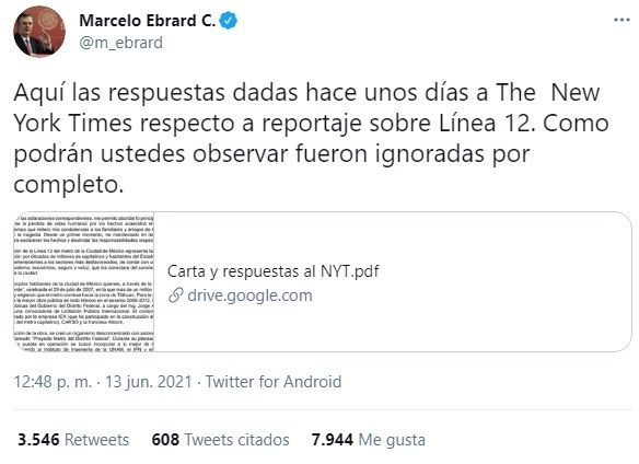 Ebrard responde a NYT