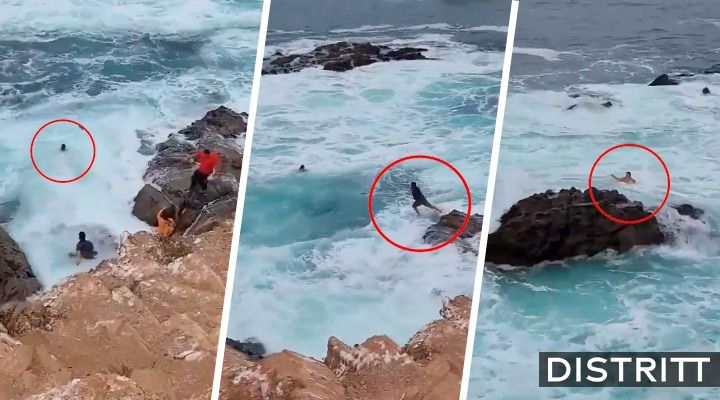 Baja California. Olas arrastran a turistas en La Bufadora