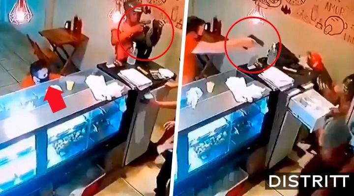 Policía dispara contra ladrón que asaltó una cafetería con su novia |VIDEO