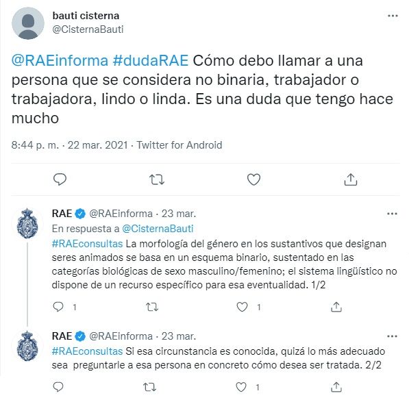 RAE responde cómo referirse a una persona no binaria
