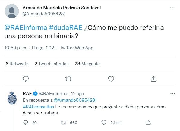 RAE responde cómo referirse a una persona no binaria