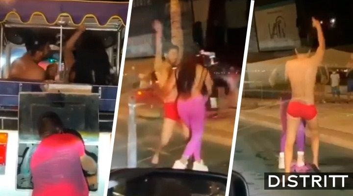 Pareja baila semidesnuda en malecón de Mazatlán