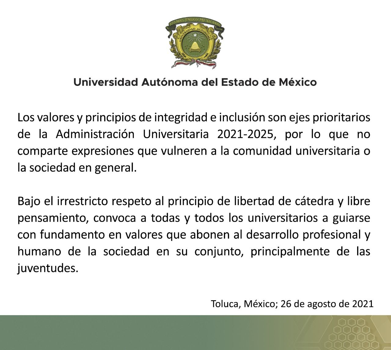 UAEMex emite postura