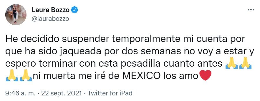 Laura Bozzo cierra su cuenta de Twitter