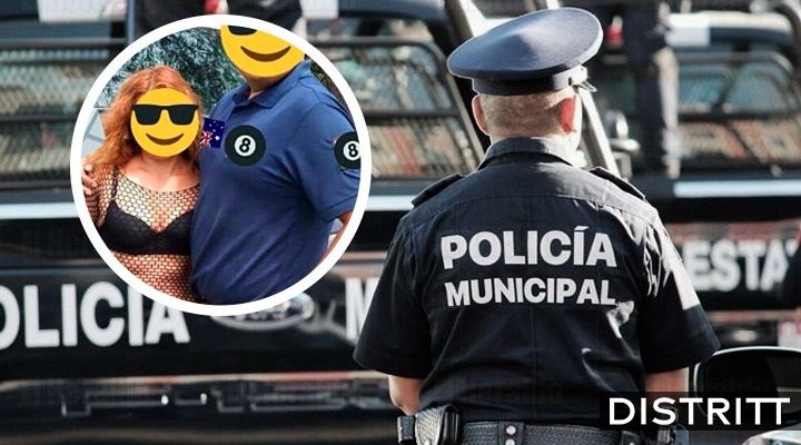 Policía de Ixmiquilpan posa con mujer en su patrulla