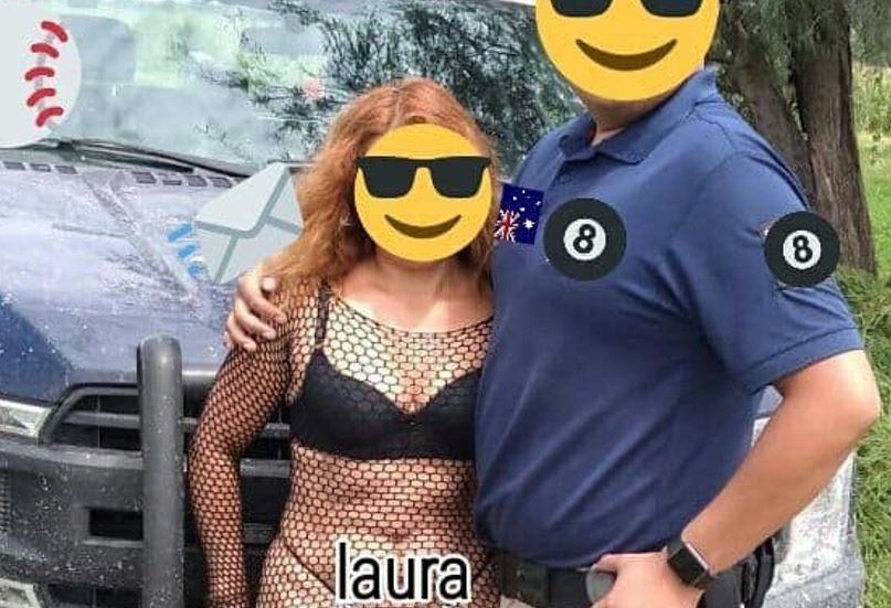 Policía de Ixmiquilpan posa con mujer semidesnuda