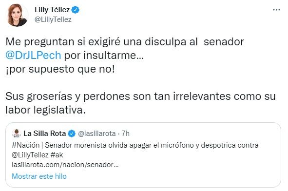 Lilly Téllez responde a insulto