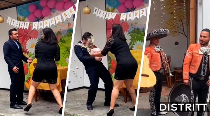 Mujer da pastelazo a novio infiel frente a mariachis |VIDEO