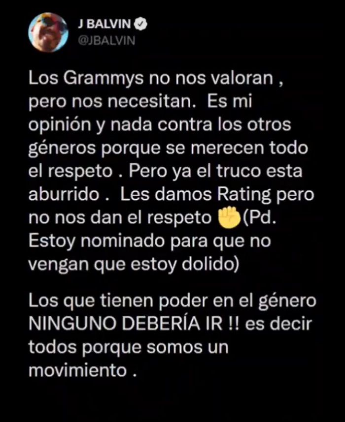 J Balvin sobre los Latin Grammy