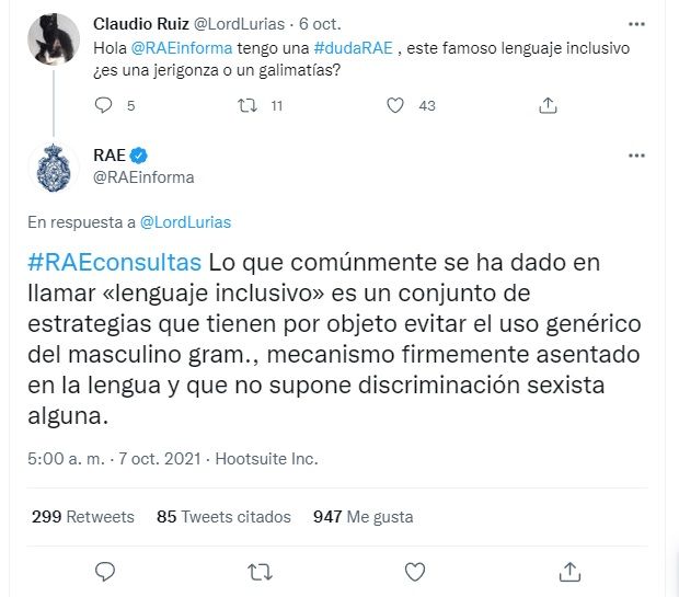 RAE rechaza lenguaje inclusivo con polémica respuesta