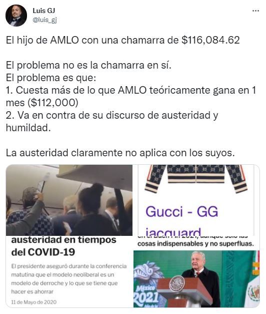 Hijo de AMLO usó chaqueta Gucci