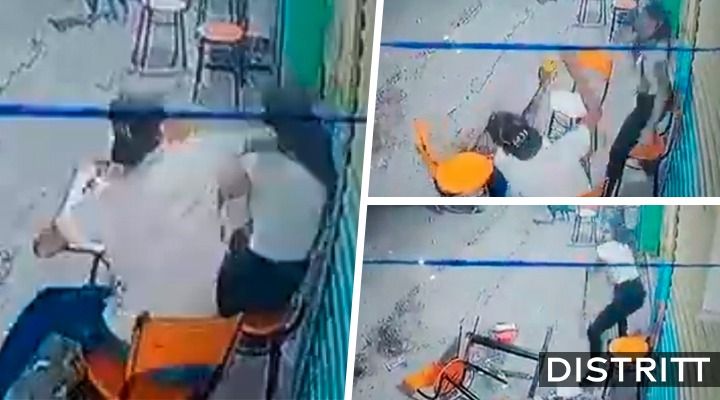 Mujer noquea a hombre y le da sillazo por agredirla |VIDEO