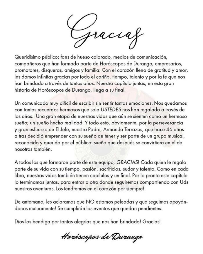 Hermanas Terrazas anuncian su separación