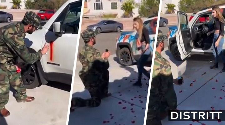 Soldado pide matrimonio; lo rechazan por pintar auto |VIDEO