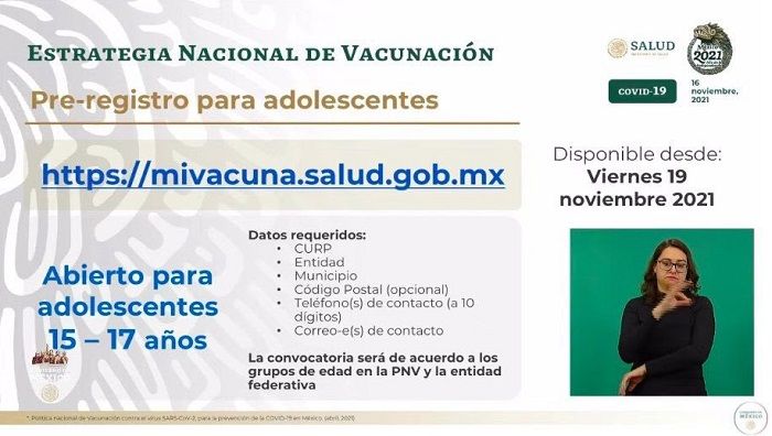 Anuncian vacunación contra COVID para niños de 15 a 17 años