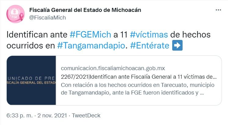 Seis menores, entre los 11 ejecutados en Tangamandapio