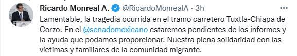 Políticos hablan sobre volcadura de tráiler en Chiapas