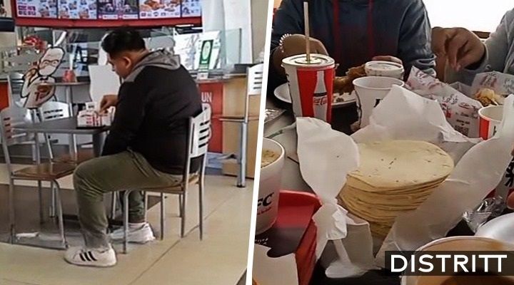 Joven cambia de mesa porque su familia llevó tortillas a KFC