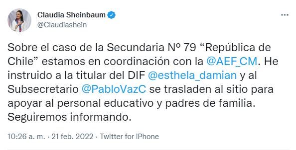 Sheinbaum instruye apoyar a padres de familia