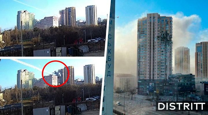 Captan momento en que misil ruso impacta edificio residencial en Kiev |VIDEO