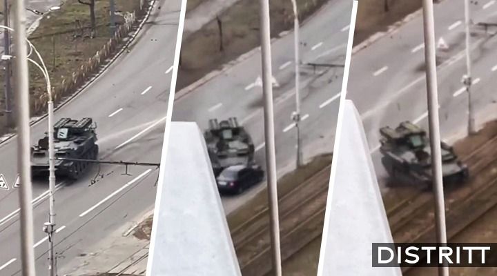 Tanque aplasta auto de civil en Ucrania; difunden video