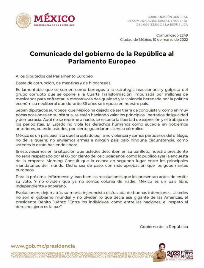 La respuesta de AMLO al Parlamento Europeo