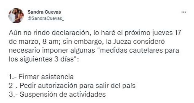 ¿Qué dice Sandra Cuevas sobre las acusaciones?