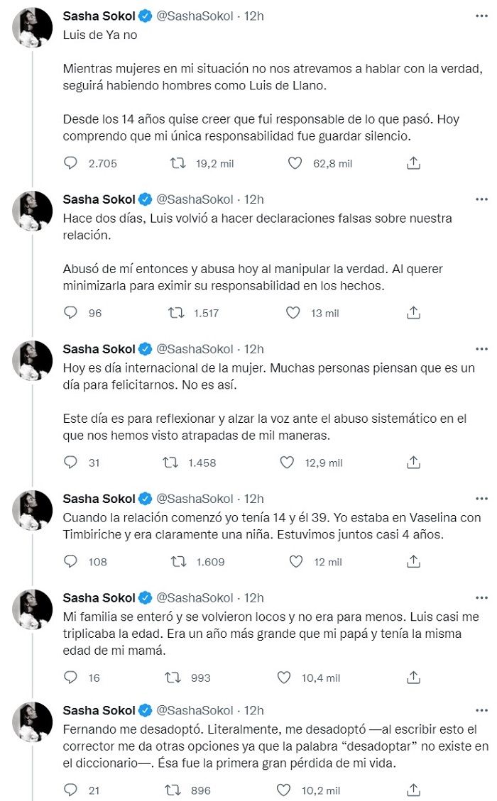 Sasha Sokol acusa a Luis de Llano de abuso