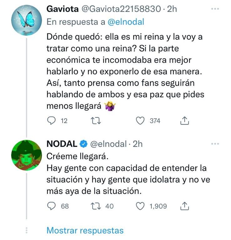 Christian Nodal responde mensajes en Twitter