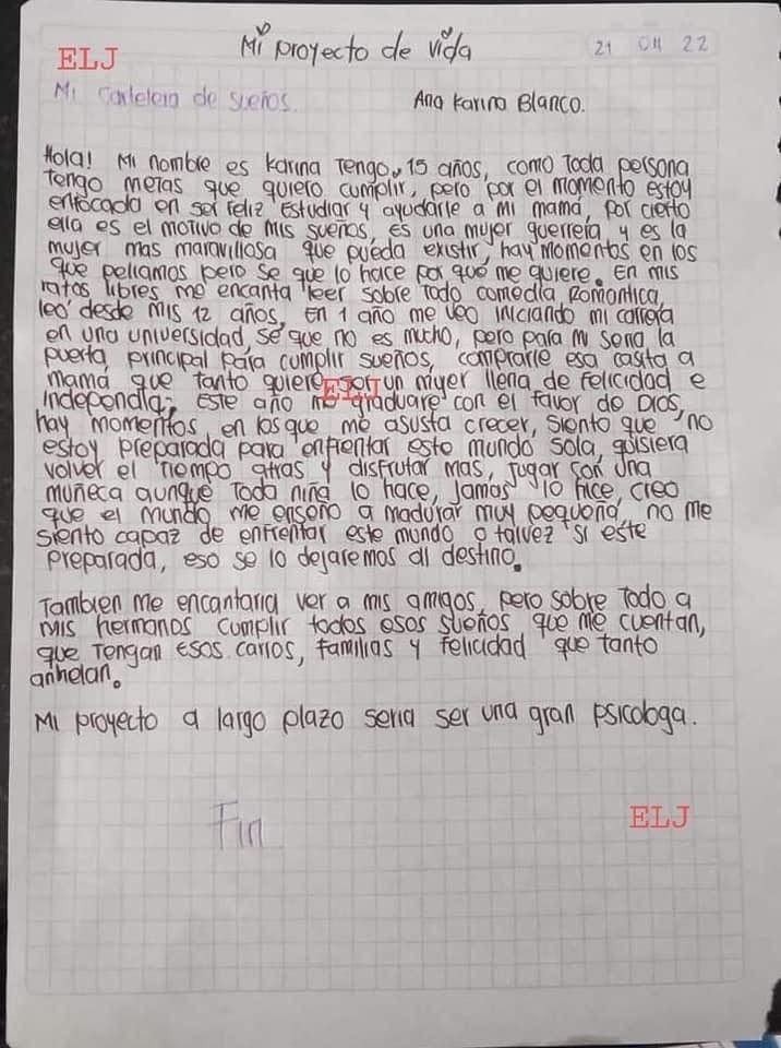 Emotiva carta de Karina Blanco