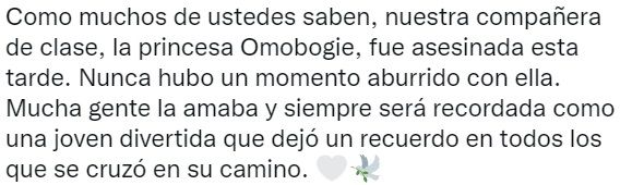 Omobogie murió dos días después