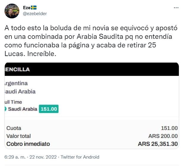 Apuesta equivocada de joven argentina se hace viral